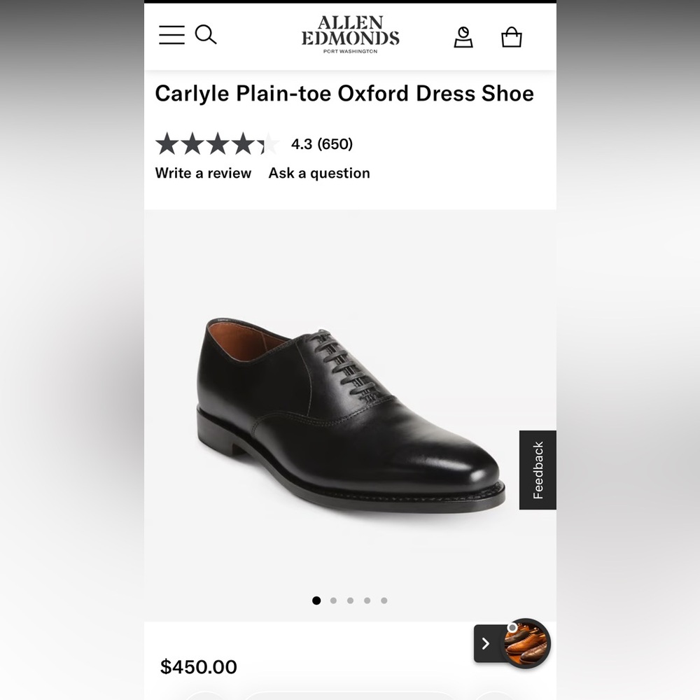 Allen Edmonds Black Leather Cap-Toe Oxford